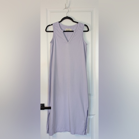 PACT Organic Cotton Midi Dress V Neck Side Slit Lavender Size Small - Picture 1 of 8